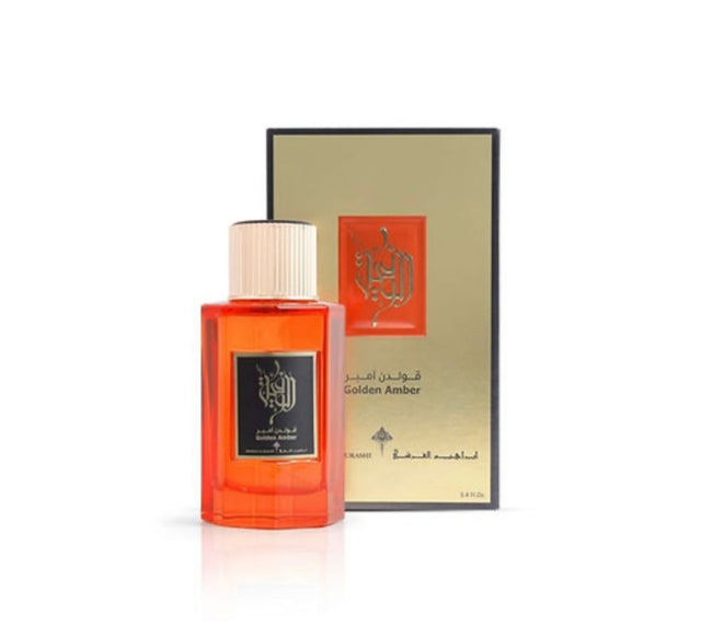  Perfume bottle with orange label.