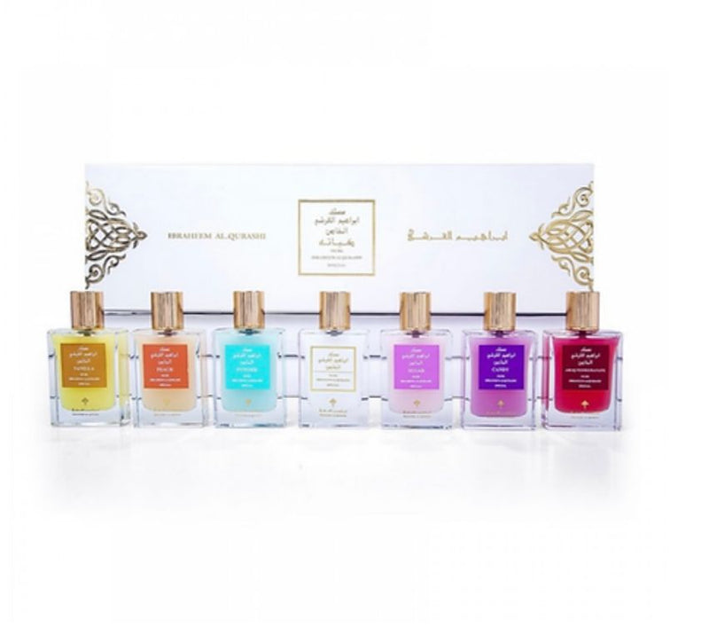 Perfume set in a box with six bottles, showcasing a variety of scents and fragrances.